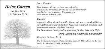 Traueranzeige von Heinz Gärzen von Neue Osnabrücker Zeitung GmbH & Co. KG