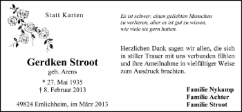 Traueranzeige von Gerdken Stroot von Neue Osnabrücker Zeitung GmbH & Co. KG