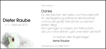Traueranzeige von Dieter Raube von Neue Osnabrücker Zeitung GmbH & Co. KG