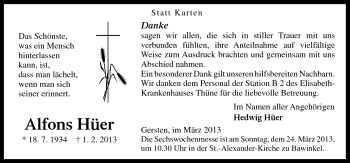 Traueranzeige von Alfons Hüer von Neue Osnabrücker Zeitung GmbH & Co. KG
