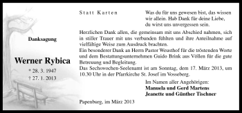 Traueranzeige von Werner Rybica von Neue Osnabrücker Zeitung GmbH & Co. KG