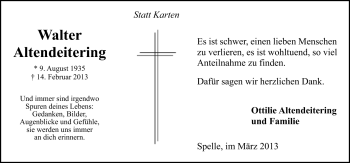 Traueranzeige von Walter Altendeitering von Neue Osnabrücker Zeitung GmbH & Co. KG