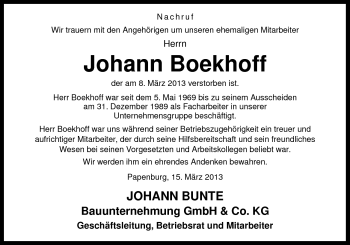 Traueranzeige von Johann Boekhoff von Neue Osnabrücker Zeitung GmbH & Co. KG