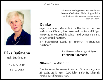 Traueranzeige von Erika Bußmann von Neue Osnabrücker Zeitung GmbH & Co. KG