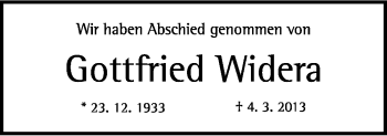 Traueranzeige von Gottfried Widera von Neue Osnabrücker Zeitung GmbH & Co. KG