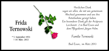 Traueranzeige von Frida Ternowski von Neue Osnabrücker Zeitung GmbH & Co. KG