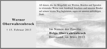 Traueranzeige von Werner Oberwahrenbrock von Neue Osnabrücker Zeitung GmbH & Co. KG