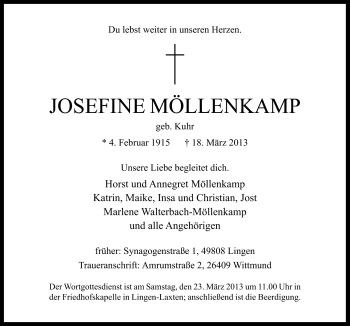 Traueranzeige von Josefine Möllenkamp von Neue Osnabrücker Zeitung GmbH & Co. KG