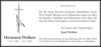 Traueranzeige von Hermann Wolken von Neue Osnabrücker Zeitung GmbH & Co. KG