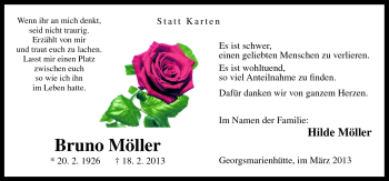 Traueranzeige von Bruno Möller von Neue Osnabrücker Zeitung GmbH & Co. KG