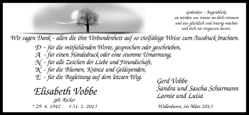 Traueranzeige von Elisabeth Vobbe von Neue Osnabrücker Zeitung GmbH & Co. KG