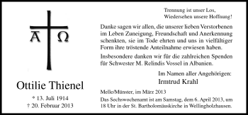 Traueranzeige von Ottilie Thienel von Neue Osnabrücker Zeitung GmbH & Co. KG