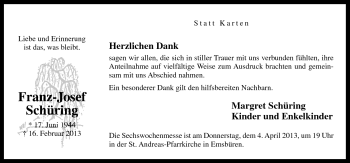 Traueranzeige von Franz-Josef Schüring von Neue Osnabrücker Zeitung GmbH & Co. KG