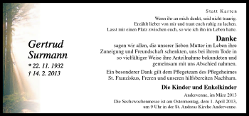 Traueranzeige von Gertrud Surmann von Neue Osnabrücker Zeitung GmbH & Co. KG