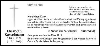 Traueranzeige von Elisabeth Kasselmann von Neue Osnabrücker Zeitung GmbH & Co. KG