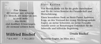 Traueranzeige von Wilfried Bischof von Neue Osnabrücker Zeitung GmbH & Co. KG