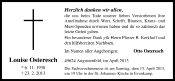 Traueranzeige von Louise Osteresch von Neue Osnabrücker Zeitung GmbH & Co. KG