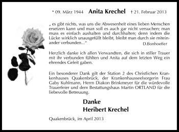 Traueranzeige von Heribert Krechel von Neue Osnabrücker Zeitung GmbH & Co. KG