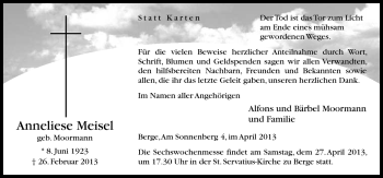 Traueranzeige von Anneliese Meisel von Neue Osnabrücker Zeitung GmbH & Co. KG