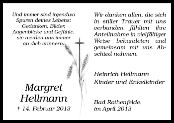 Traueranzeige von Margret Hellmann von Neue Osnabrücker Zeitung GmbH & Co. KG