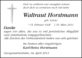 Traueranzeige von Waltraut Horstmann von Neue Osnabrücker Zeitung GmbH & Co. KG