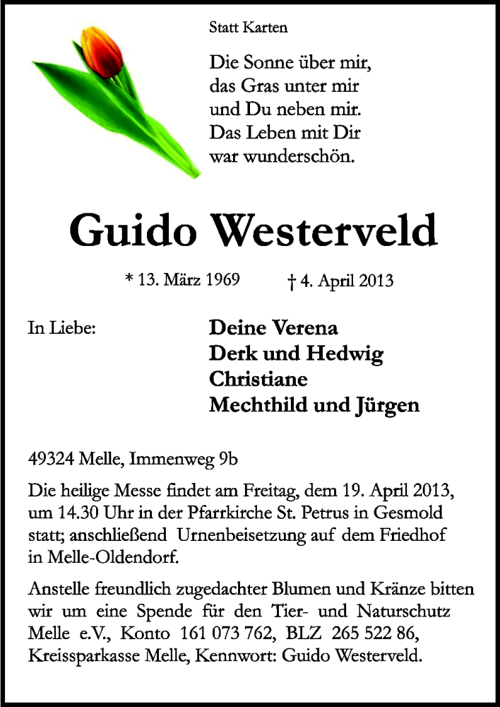  Traueranzeige für Guido Westerveld vom 12.04.2013 aus Neue Osnabrücker Zeitung GmbH & Co. KG