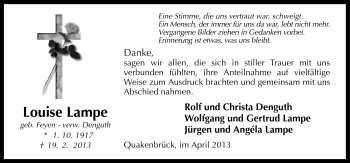 Traueranzeige von Louise Lampe von Neue Osnabrücker Zeitung GmbH & Co. KG