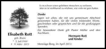 Traueranzeige von Elisabeth Rott von Neue Osnabrücker Zeitung GmbH & Co. KG