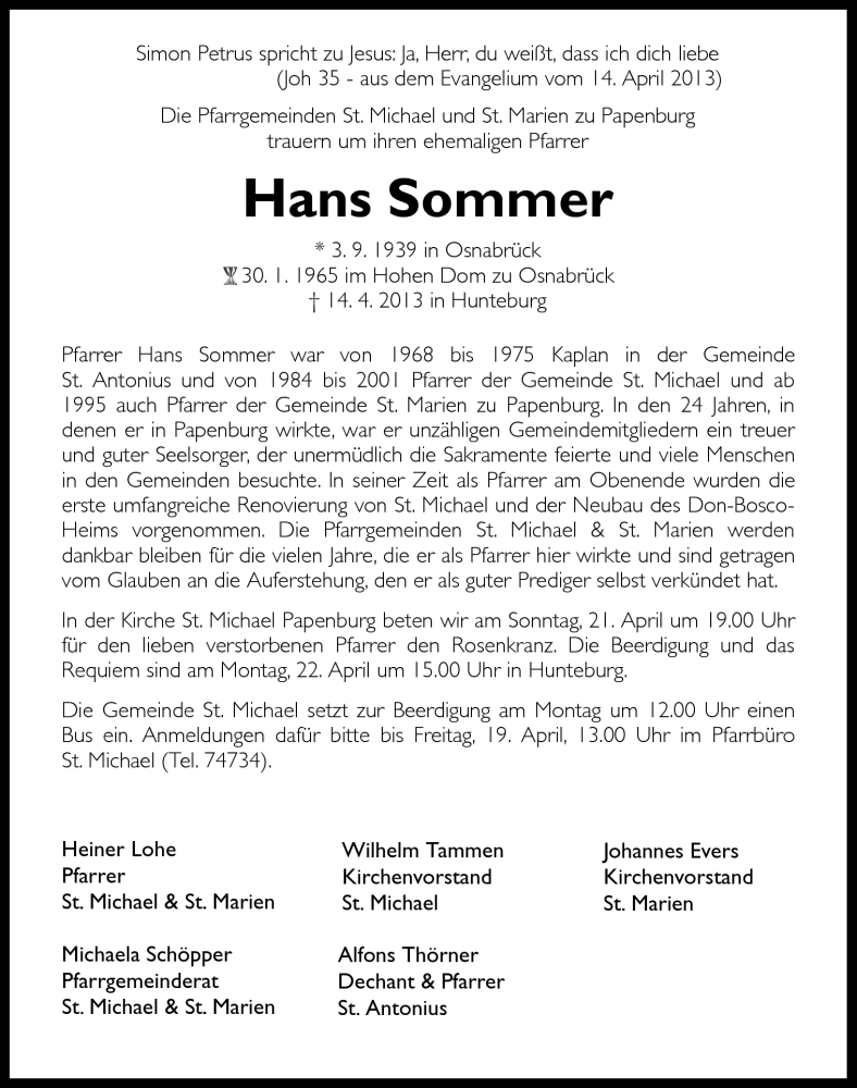  Traueranzeige für Hans Sommer vom 18.04.2013 aus Neue Osnabrücker Zeitung GmbH & Co. KG