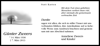 Traueranzeige von Günter Zweers von Neue Osnabrücker Zeitung GmbH & Co. KG