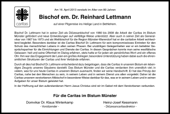 Traueranzeige von Reinhard Lettmann von Neue Osnabrücker Zeitung GmbH & Co. KG