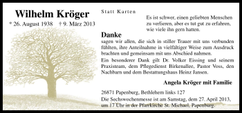 Traueranzeige von Wilhelm Kröger von Neue Osnabrücker Zeitung GmbH & Co. KG