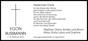 Traueranzeige von Egon Bussmann von Neue Osnabrücker Zeitung GmbH & Co. KG