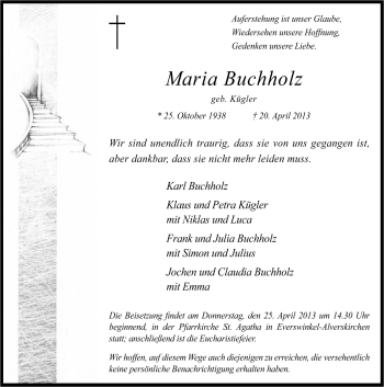 Traueranzeige von Maria Buchholz von Neue Osnabrücker Zeitung GmbH & Co. KG