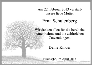 Traueranzeige von Erna Schulenberg von Neue Osnabrücker Zeitung GmbH & Co. KG