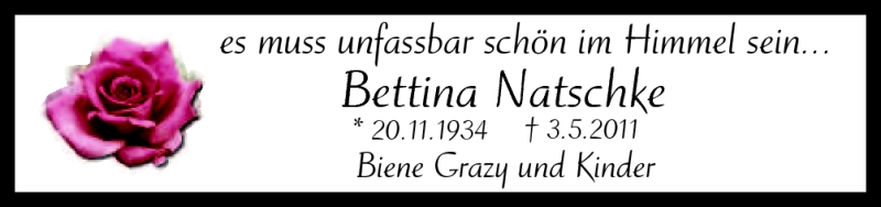  Traueranzeige für Bettina Natschke vom 03.05.2013 aus Neue Osnabrücker Zeitung GmbH & Co. KG