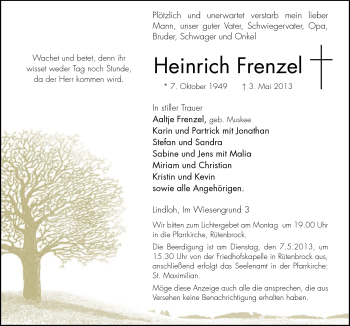 Traueranzeige von Heinrich Frenzel von Neue Osnabrücker Zeitung GmbH & Co. KG