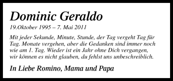 Traueranzeige von Dominic Geraldo von Neue Osnabrücker Zeitung GmbH & Co. KG