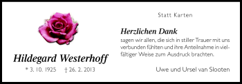 Traueranzeige von Hildegard Westerhoff von Neue Osnabrücker Zeitung GmbH & Co. KG