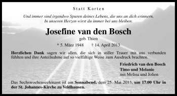 Traueranzeige von Josefine van den Bosch von Neue Osnabrücker Zeitung GmbH & Co. KG