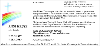 Traueranzeige von Anni Kruse von Neue Osnabrücker Zeitung GmbH & Co. KG