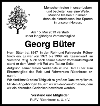 Traueranzeige von Georg Büter von Neue Osnabrücker Zeitung GmbH & Co. KG