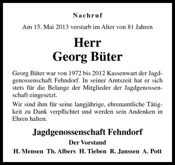 Traueranzeige von Georg Büter von Neue Osnabrücker Zeitung GmbH & Co. KG