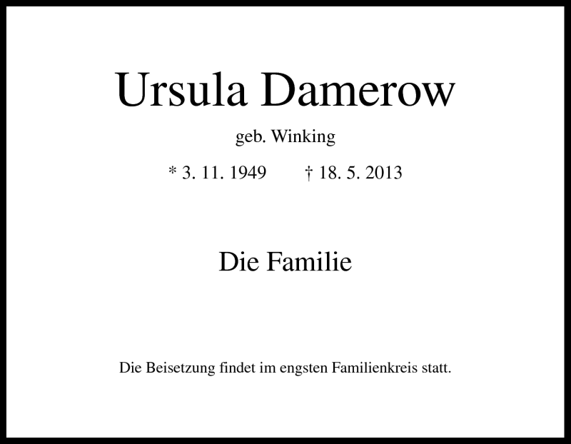  Traueranzeige für Ursula Damerow vom 23.05.2013 aus Neue Osnabrücker Zeitung GmbH & Co. KG