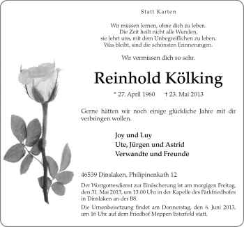 Traueranzeige von Reinhold Kölking von Neue Osnabrücker Zeitung GmbH & Co. KG