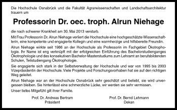 Traueranzeige von Alrun Niehage von Neue Osnabrücker Zeitung GmbH & Co. KG