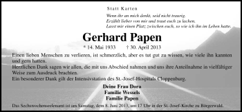 Traueranzeige von Gerhard Papen von Neue Osnabrücker Zeitung GmbH & Co. KG