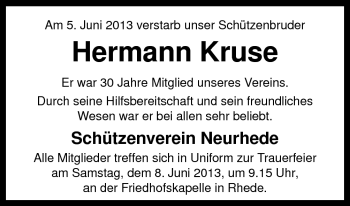 Traueranzeige von Hermann Kruse von Neue Osnabrücker Zeitung GmbH & Co. KG