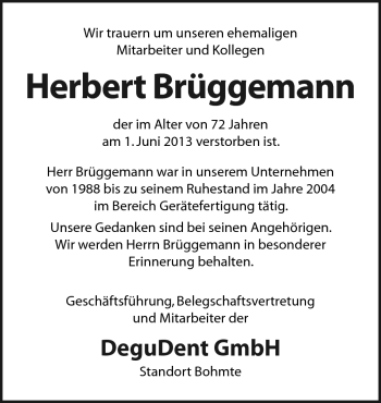 Traueranzeige von Herbert Brüggemann von Neue Osnabrücker Zeitung GmbH & Co. KG