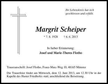 Traueranzeige von Margrit Scheiper von Neue Osnabrücker Zeitung GmbH & Co. KG